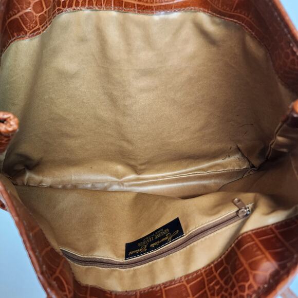 Maurizio Taiuti Large Shoulder Bag Crocodile Skin Pattern Brown Leather Vtg 90s - Picture 10 of 16